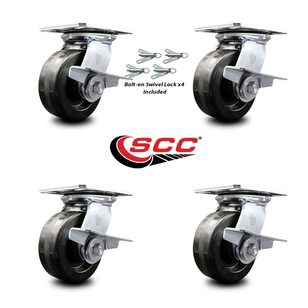 Service Caster 5 Inch Phenolic Caster Set with Ball Bearing and Brakes/Swivel Locks SCC SCC-35S520-PHB-SLB-BSL-4